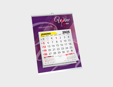 Calendário de Parede com Vareta Metálica e Bloco de Calendário